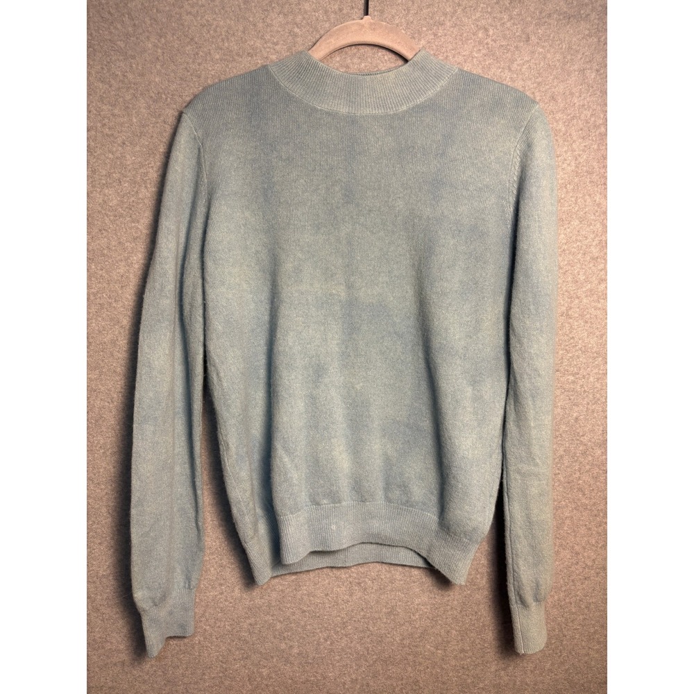 LANPULUX 100% Wool Mock Neck Sweater Soft‎ Blue Minimalist Cozy Knit M